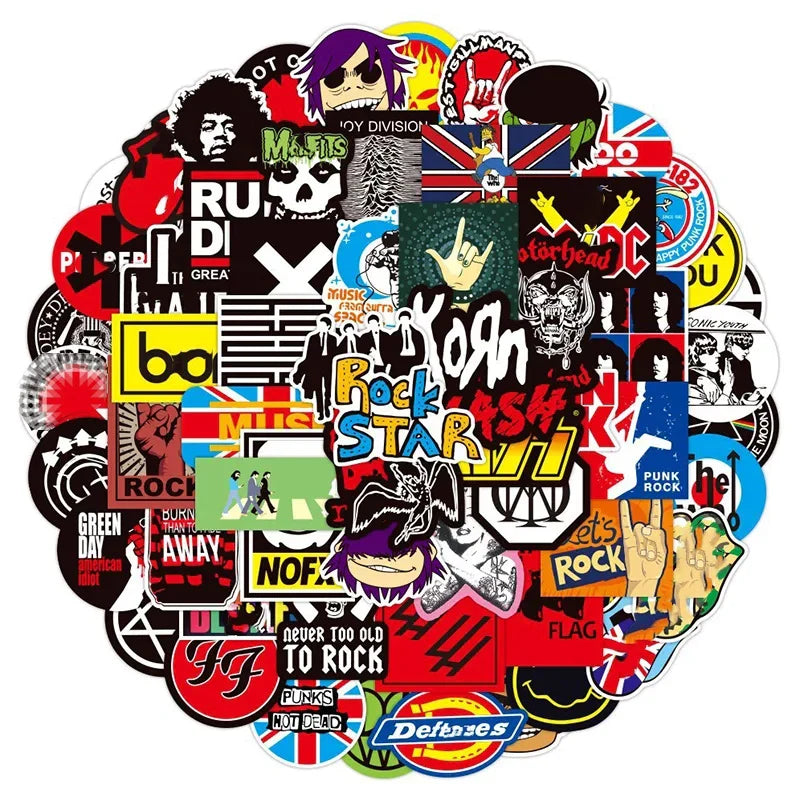 Classic Rock Band Stickers: 10/50/100pcs for Helmet, Guitar, Phone, Laptop, Motorcycle, Luggage (ONLINE ORDER ONLY)