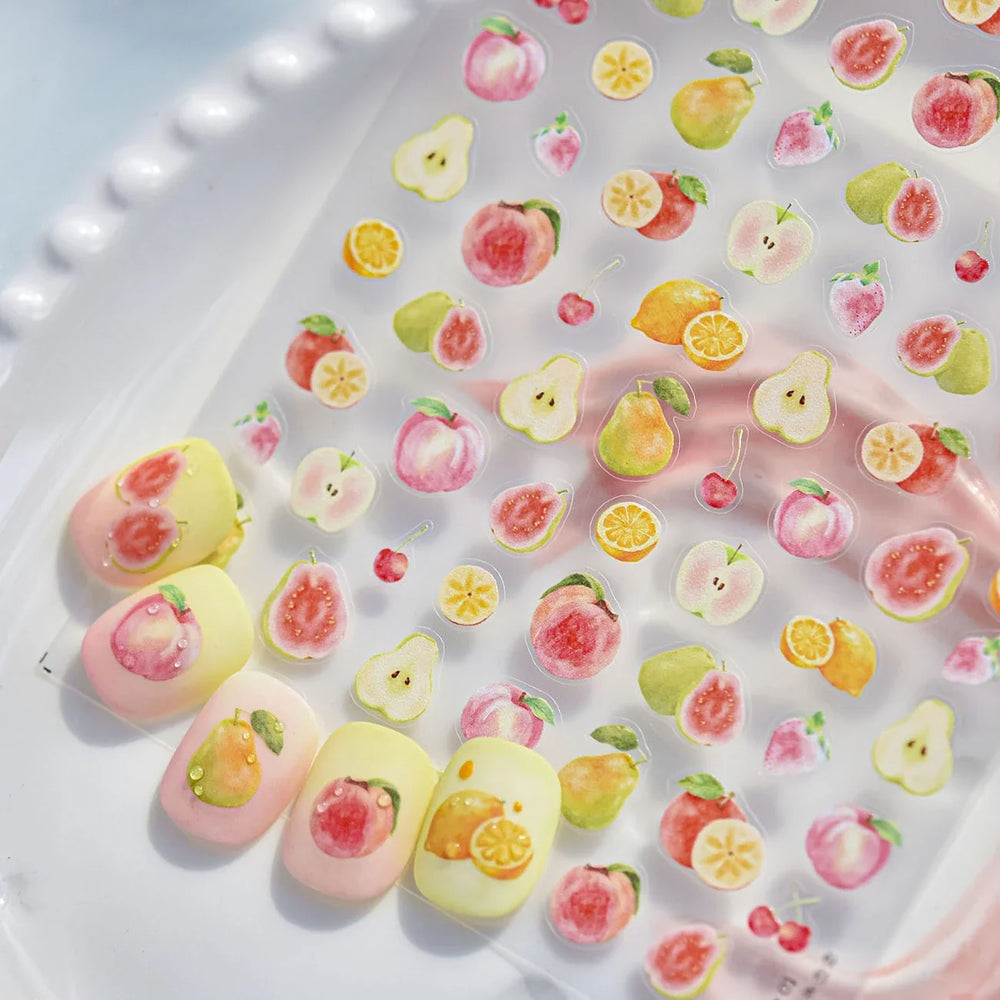 Fruit Paradise Guava Strawberry Pear Peach Orange Watermelon Pitaya Cherry Kiwifruit Pineapple Nail Art Stickers Manicure Decals (ONLINE ORDER ONLY)