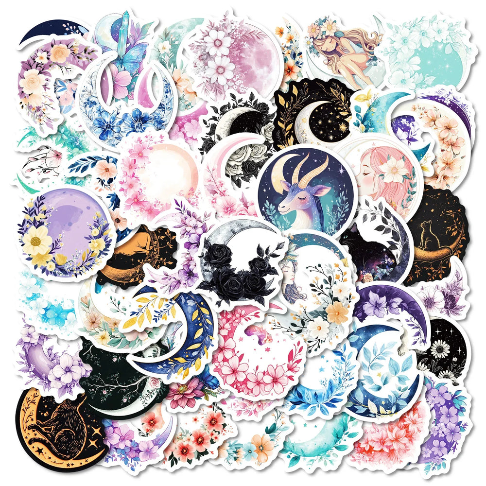 50Pcs Cartoon Moon Graffiti Stickers for Helmet Wall DIY Decoration (ONLINE ORDER ONLY)