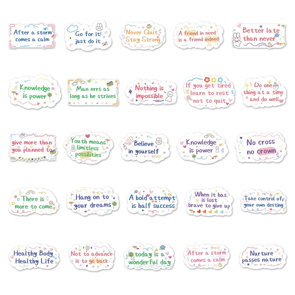 10/50pcs Motivational Phrases Sticker Inspirational Life Quotes DIY Stationery Laptop Study Room Scrapbooking Graffiti Decals (ONLINE ORDER ONLY)