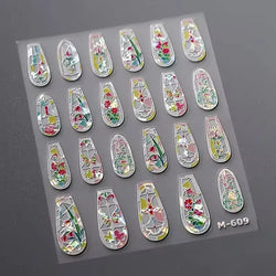 French Style Colorful Square Grid Rhombus Stripe Bowknot Line 3D Self Adhesive Nail Art Stickers Shiny Rhinestone Manicure Decal (Online Order Only)