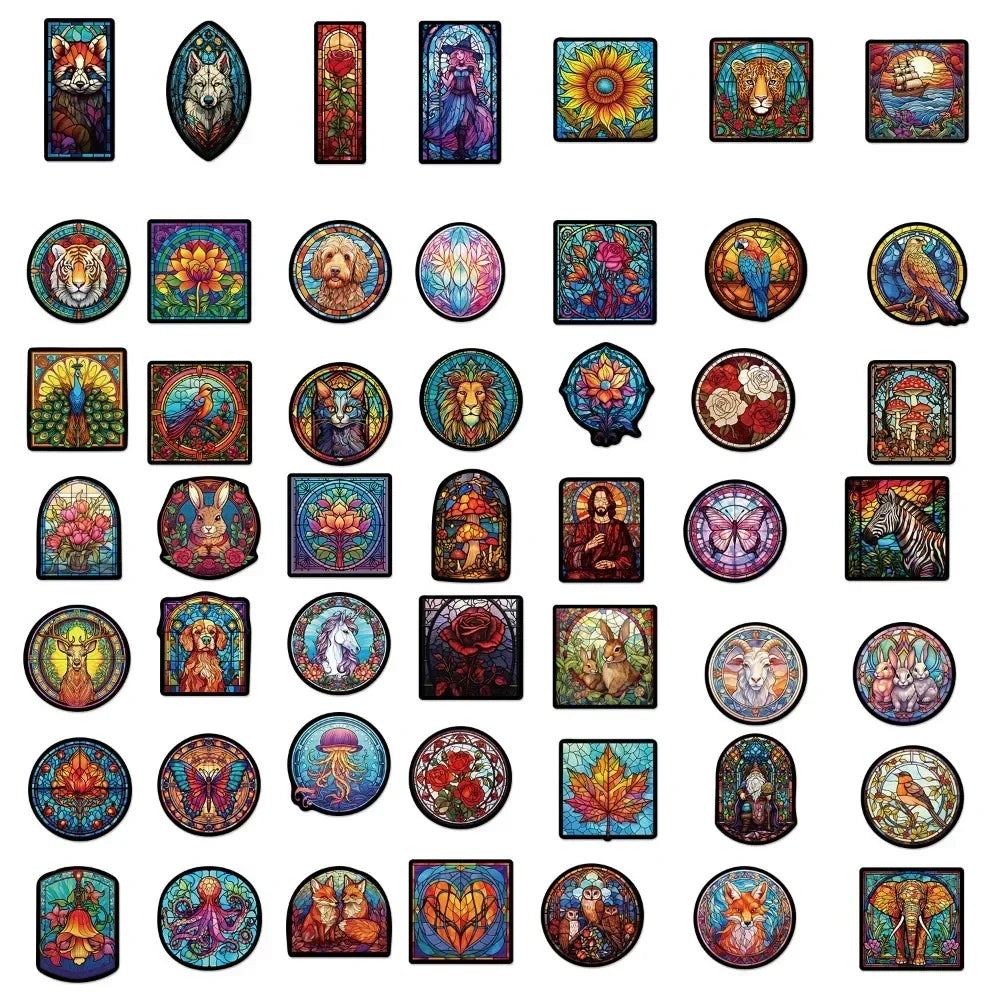 10/50Pcs Stained Glass Graffiti Stickers Car Guitar Motorcycle Laptop Refrigerator Luggage Suitcase DIY Decal Waterproof Sticker (ONLINE ORDER ONLY)