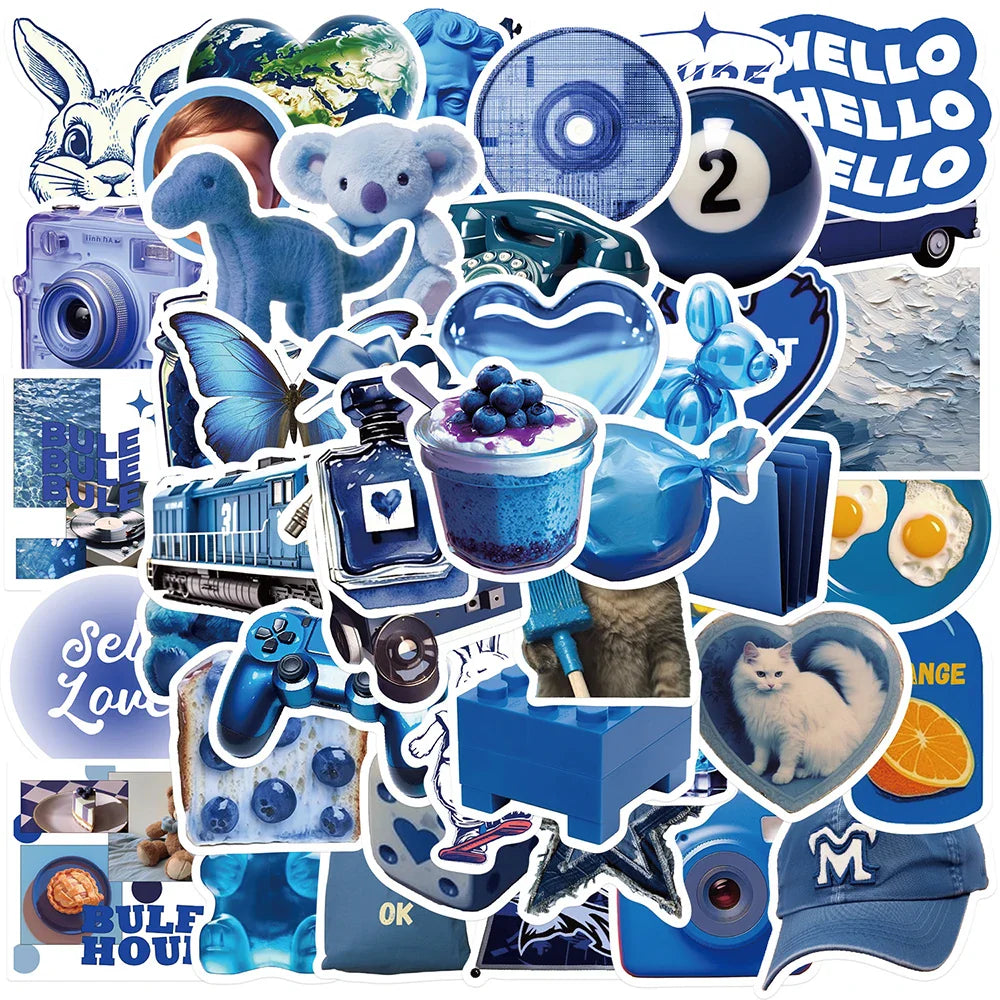 Dark Blue Aesthetic Stickers Pack: Cartoon Decals for Skateboard, Phone, Bike, Fridge, Graffiti (Online Order Only)