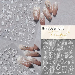 Charming Red Rose Phoenix Flower Wing Leaves Flower Feather Pearl Relief Embossed 5D Adhesive Nail Art Stickers Manicure Decals (ONLINE ORDER ONLY)