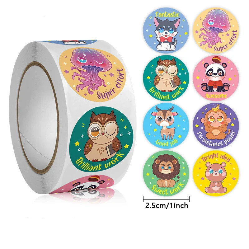 100-500pcs Kids Cute Animals Round  Reward stickers for Children Teaching Toy Gift Card Party Packaging Wrapping Labels (Online Order Only)