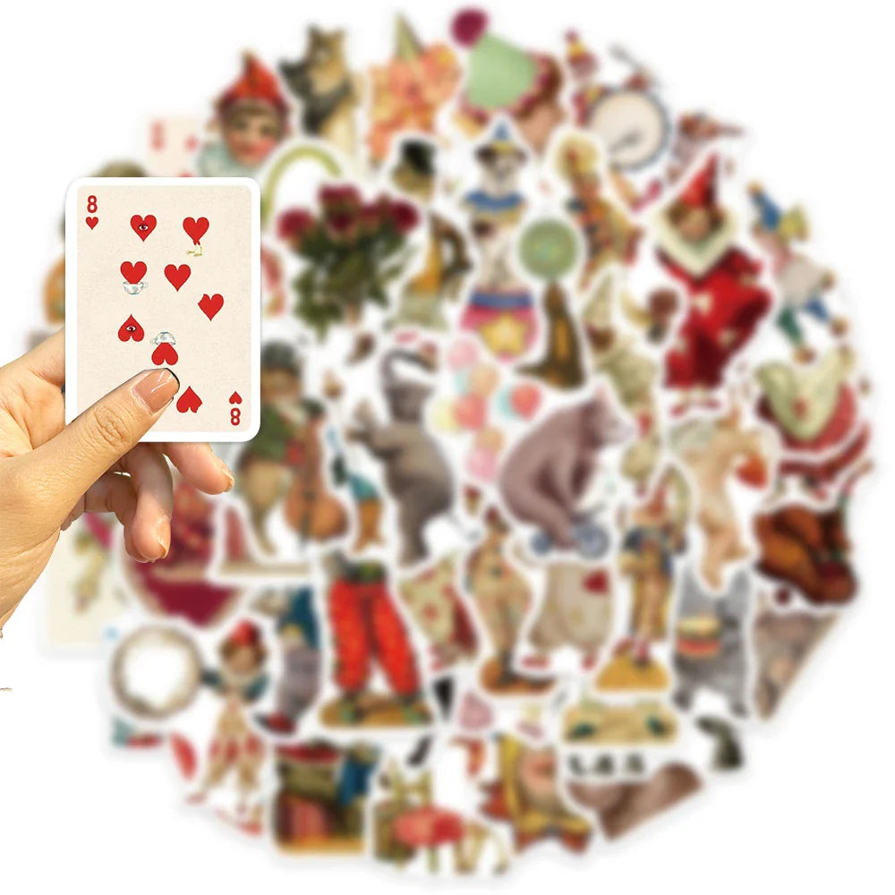 50PCS Vintage Circus Stickers Acrobatics Clown Retro Art Funny Aesthetic Graffiti Decals Scrapbook Laptop Bottle Sticker Gift (ONLINE ORDER ONLY)