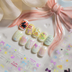 Black Rabbit Bunny Ribbon Bowknot Flower Cake Daisy Dessert Knife Fork Butterfly Self Adhesive Nail Art Stickers Manicure Decals (ONLINE ORDER ONLY)