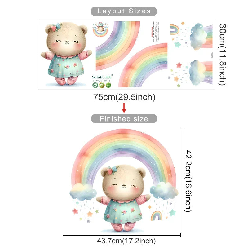 Cute Bear Rainbow Cloud Wall Stickers Removable Nursery Decor Decals (Online Order Only)