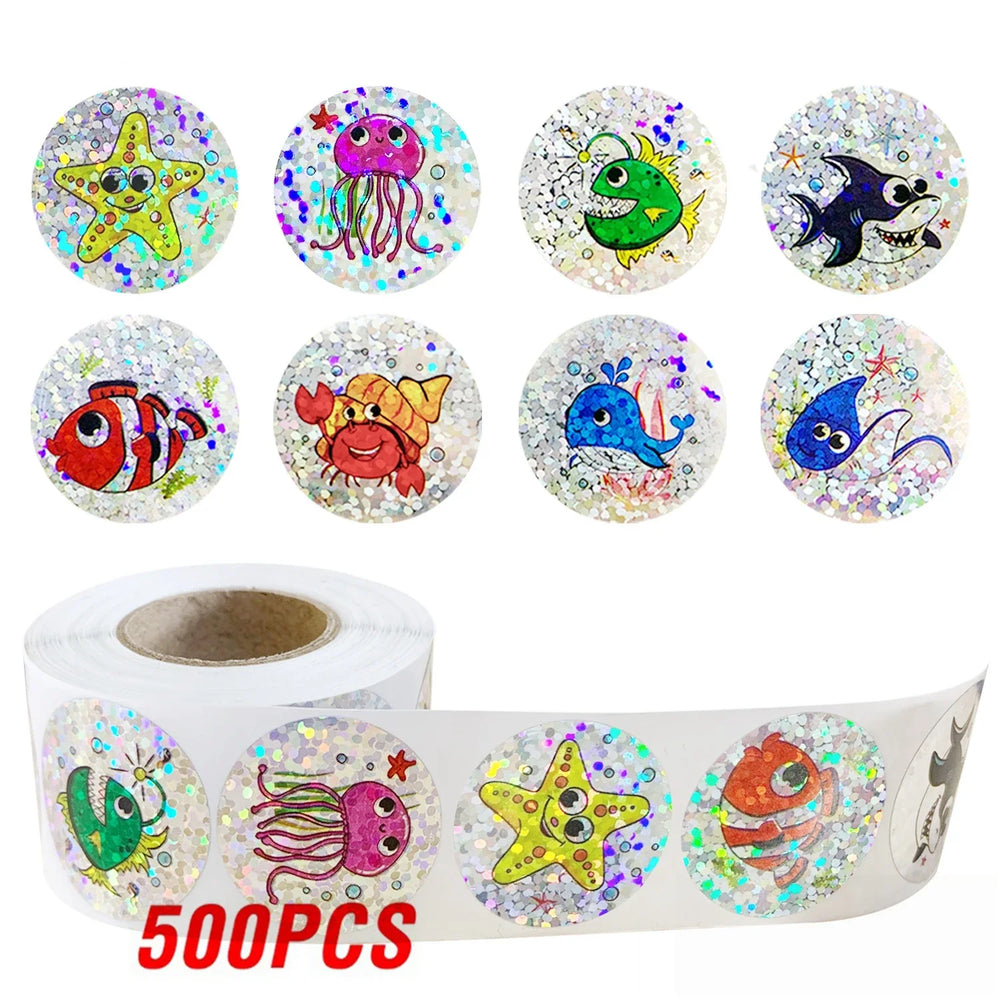 100-500pcs Holographic Rainbow Label Cartoon Marine Animal Stickers Children DIY Handmade Scrapbooking Stationery Sticker (ONLINE ORDER ONLY)
