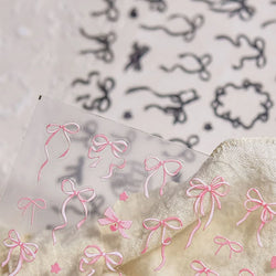 Shiny White Black Pink Bowknot Silk Ribbon Love Heart Charming Star Refined Lace Self Adhesive Nail Art Stickers Manicure Decals (ONLINE ORDER ONLY)