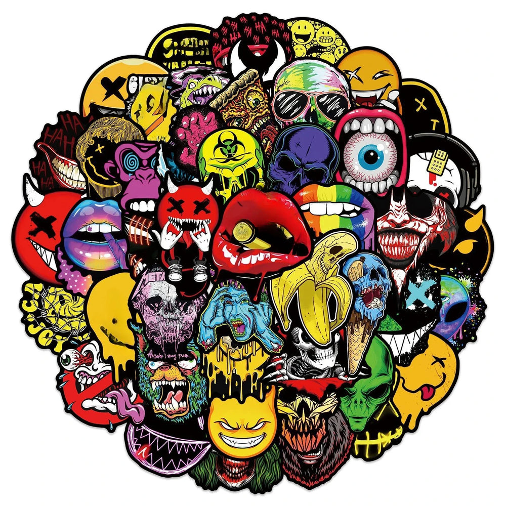 Graffiti Horror Grimace Stickers for DIY Scrapbooking, Phone, Laptop, Guitar, Luggage, Car, Skateboard, Helmet - 10/25/50pcs (ONLINE ORDER ONLY)