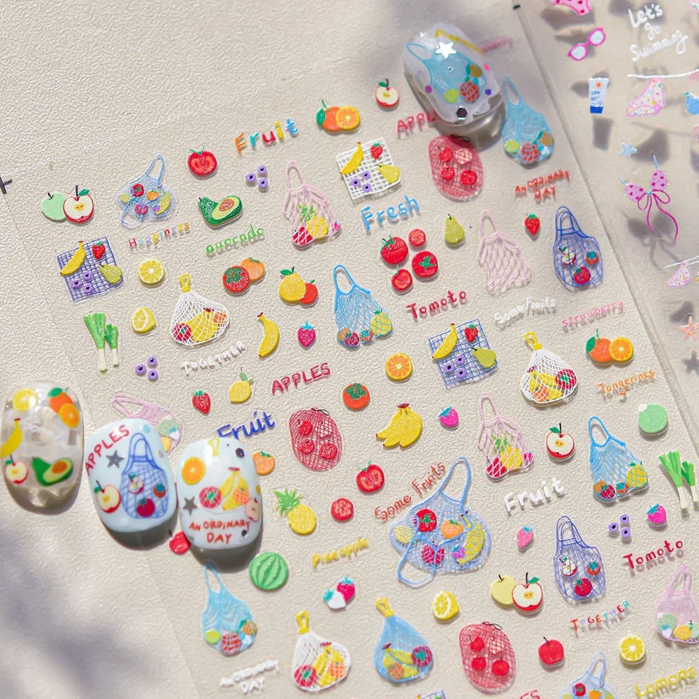 Colorful Swimsuit Bikini Fresh String Bag Vegetables Fruits Summer Beach Underwear Sunscreen Nail Art Stickers Manicure Decals (ONLINE ORDER ONLY)