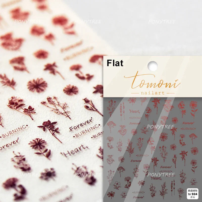 Colourful Daisy Pink Coreopsis Cosmos Persian Chrysanthemum Flower Garden Adhesive Nail Art Decoration Stickers Manicure Decals (ONLINE ORDER ONLY)
