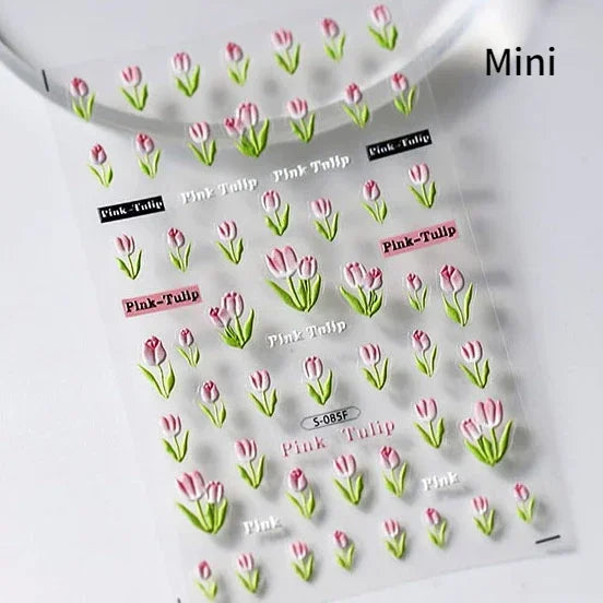 Charming Red Rose Phoenix Flower Wing Leaves Flower Feather Pearl Relief Embossed 5D Adhesive Nail Art Stickers Manicure Decals (ONLINE ORDER ONLY)