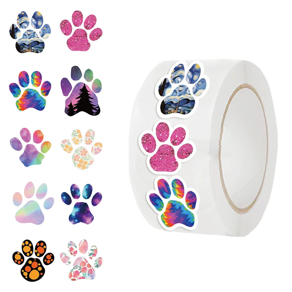 500pcs/Roll Creative Dog Paw Stickers Children Learning Reward Stationery Sticker Fashion Office School Decoration Seal Stickers (Online Order Only)
