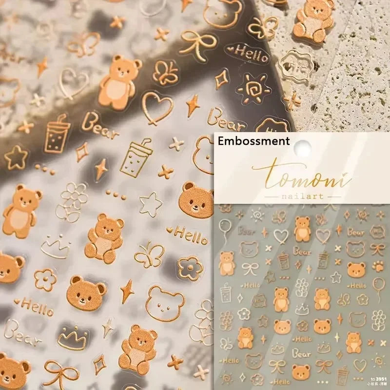 Charming Cherry's Cake Cute Bowknot Pink Blue Bear Flower Bouquet Strawberry Adhesive Nail Art Sticker Rhinestone Manicure Decal (Online Order Only)