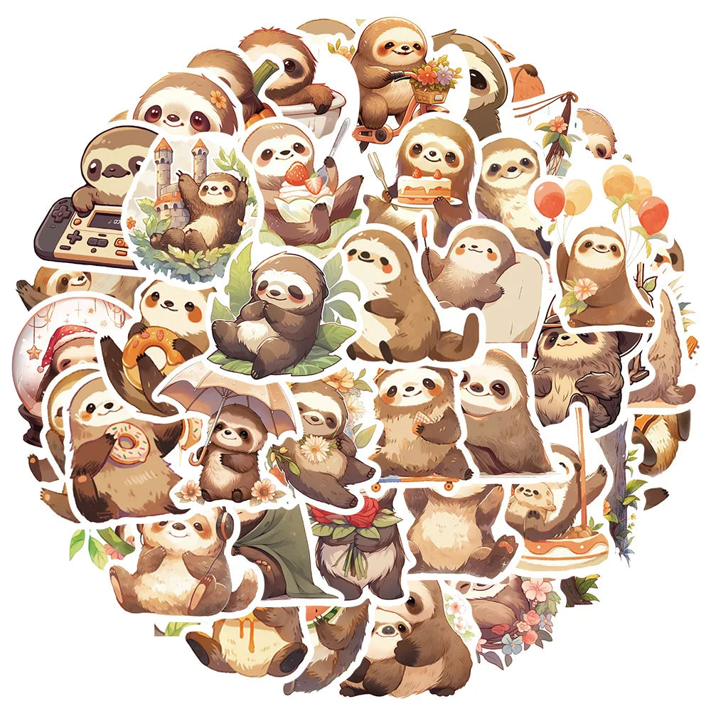 Cute Sloth Stickers - Waterproof Animal Decals for Laptop, Phone, Guitar, Fridge, Car, Kids (10/30/50pcs) (Online Order Only)