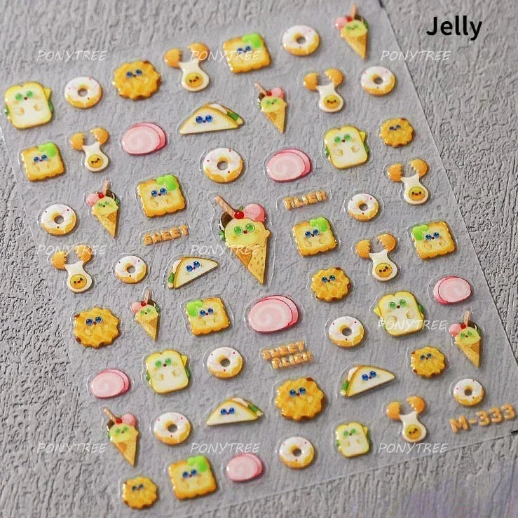 Colored Shiny Jelly Claw Paw Pudding Dessert Cherry Bowknot Cake Bow Tie Drink Food Love Heart Nail Art Sticker Manicure Decal (ONLINE ORDER ONLY)