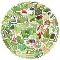 Cartoon Dessert Stickers: Matcha Cake Decals for Fridge, Laptop, Bicycle - Waterproof 10/30/50PCS (Online Order Only)