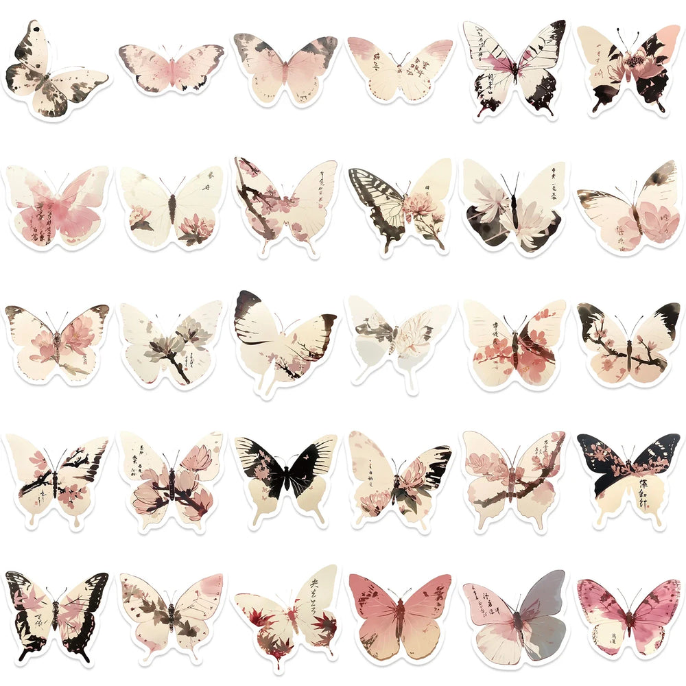 30Pcs Princess Color Aesthetic Butterfly Stickers Pack Phone Case Sticker Journal Accessories Scrapbooking Supplies (ONLINE ORDER ONLY)