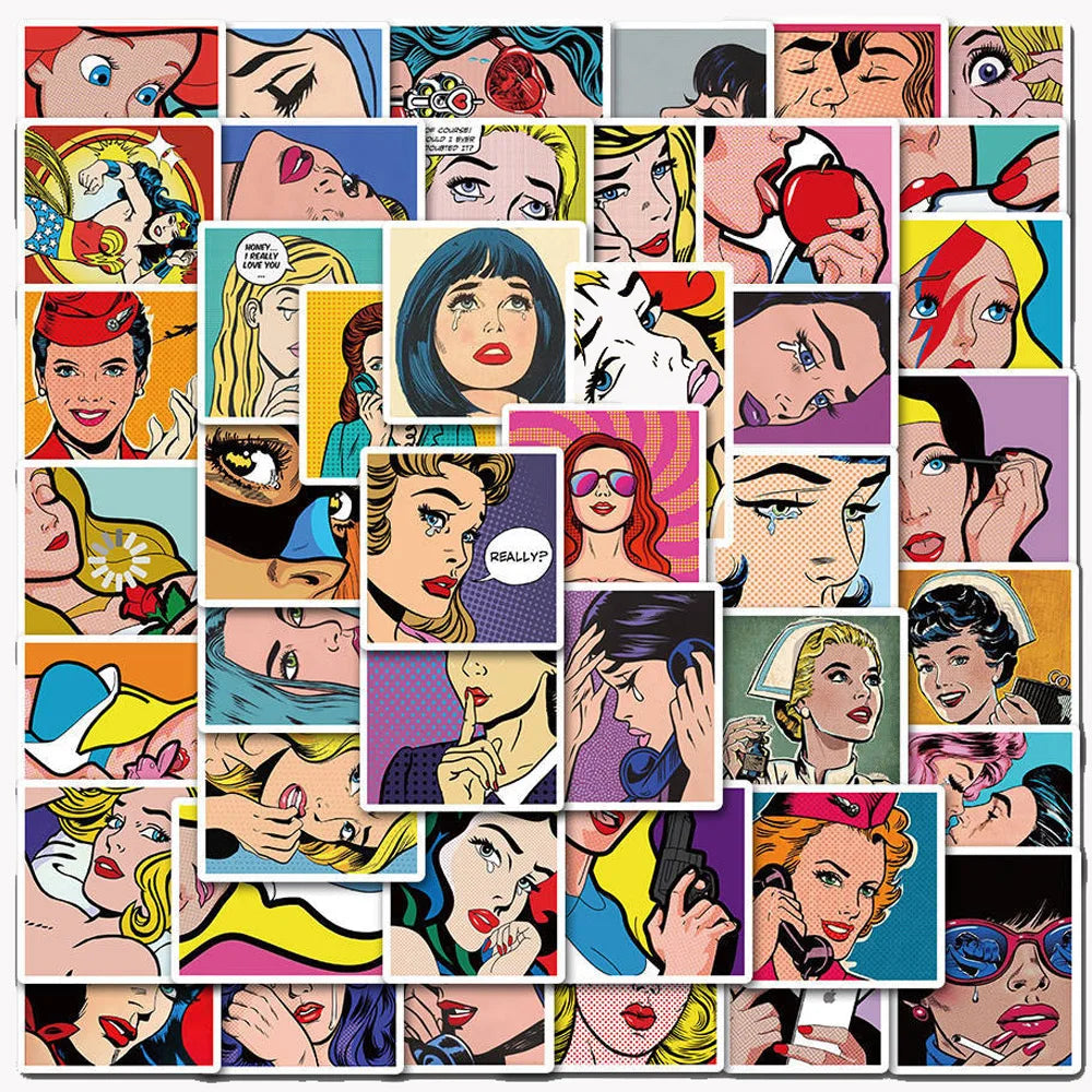 Retro Pop Art Waterproof Stickers for Skateboard, Laptop, Luggage, Bike, Motorcycle, Car - 10/30/50/100pcs (Online Order Only)