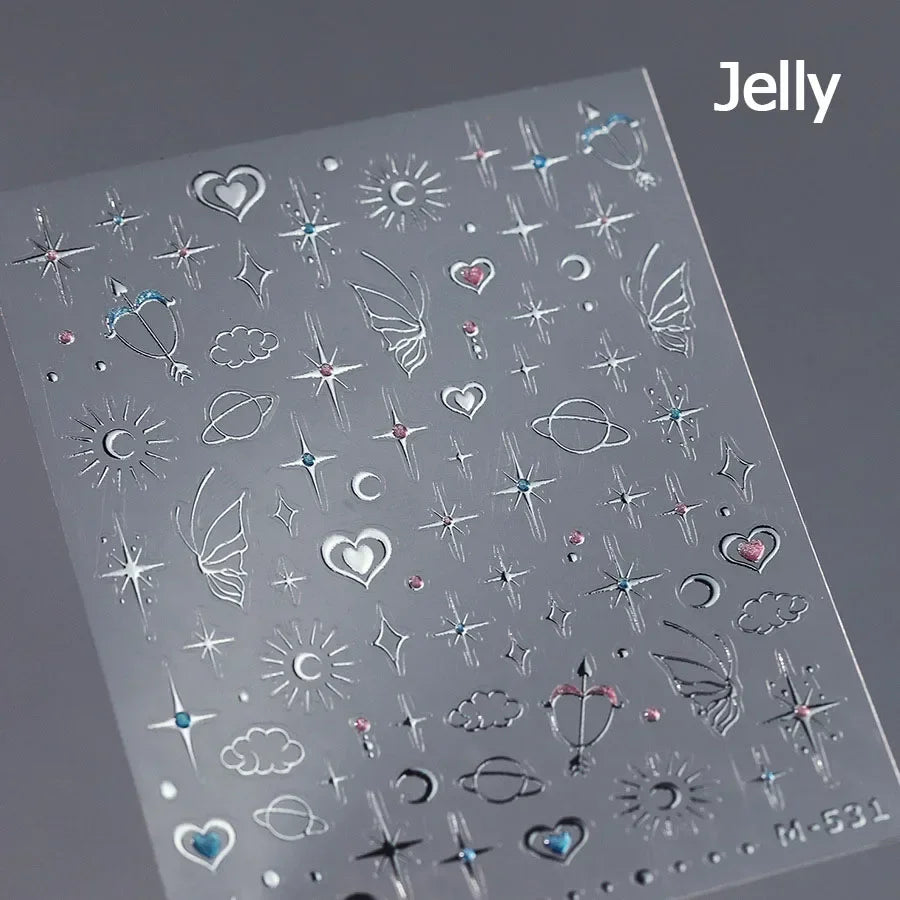 Flat Small Pink Brown Halo Dyeing Love Heart Geometric Leopard Shiny Jelly Chic Embossed Relief Nail Art Stickers Manicure Decal (Online Order Only)