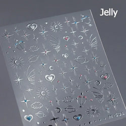 Flat Small Pink Brown Halo Dyeing Love Heart Geometric Leopard Shiny Jelly Chic Embossed Relief Nail Art Stickers Manicure Decal (Online Order Only)