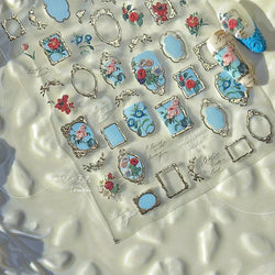 Retro Rose Gold Photo Frame Dried Flower Delicate Totem 3D Self Adhesive Nail Art Stickers 5D Shiny Rhinestone Manicure Decals (ONLINE ORDER ONLY)