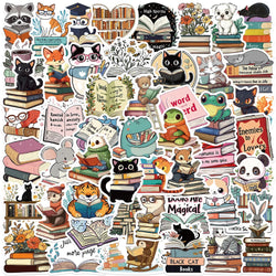 50pcs Retro Aesthetic Cartoon Animals Reading Book Stickers For Luggage Laptop Water Bottle Guitar Waterproof Graffiti Decals (Online Order Only)