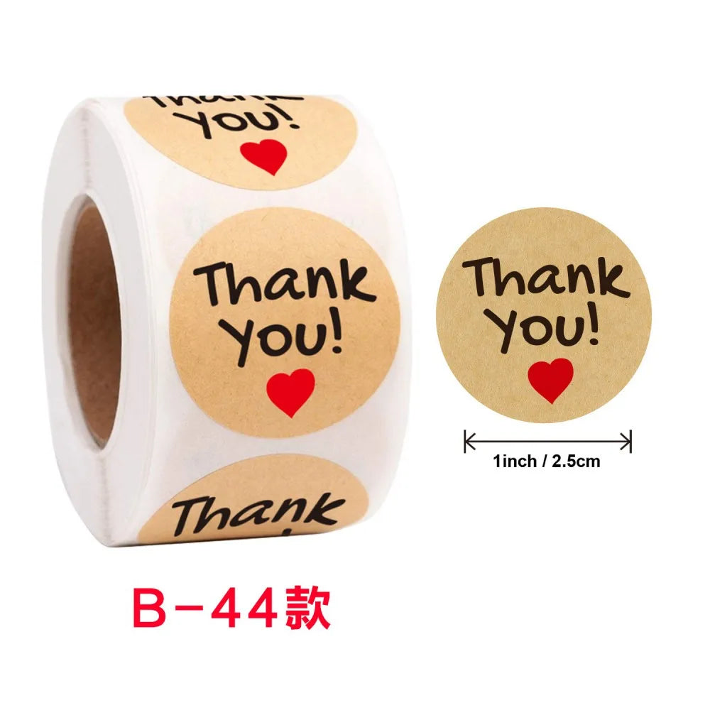 50-500pc Round French Merci Kraft Sticker Thank You Stickers Gift Labels Scrapbooking Baking Package Adhesive Sticker Seal Label (ONLINE ORDER ONLY)