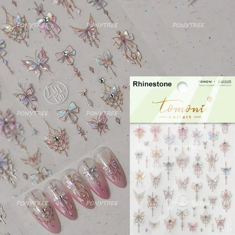 Charming Delicate Sapphire Color Blue Black Stroke Butterfly Jelly Relief Rhinestone Adhesive Nail Art Stickers Manicure Decals (Online Order Only)