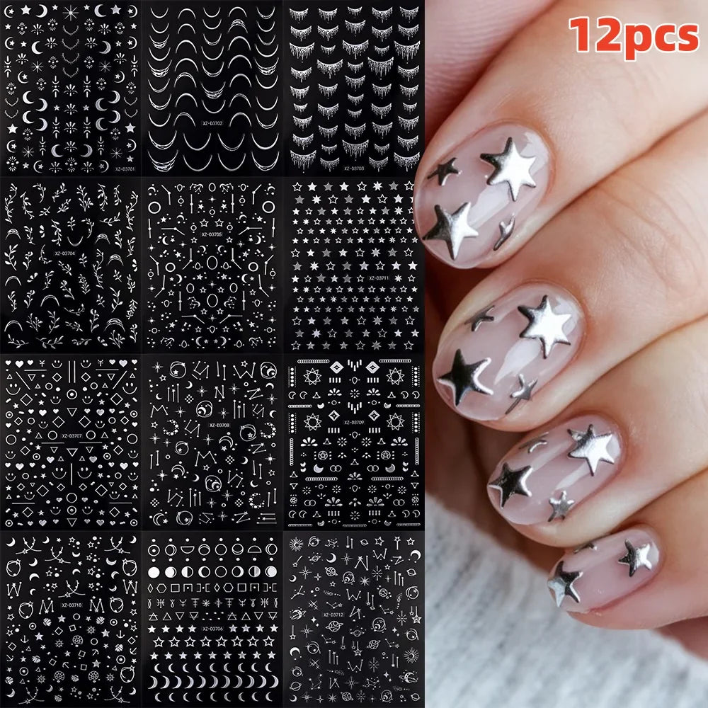 12PCS French Tassel Crescent Moon Arc Self Adhesive Nail Art Sticker 3D French Kiss Crescent Nail Stickers Lines Manicure Decals (ONLINE ORDER ONLY)
