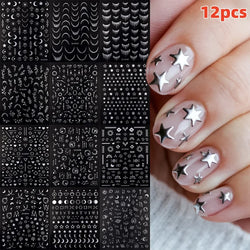 12PCS French Tassel Crescent Moon Arc Self Adhesive Nail Art Sticker 3D French Kiss Crescent Nail Stickers Lines Manicure Decals (ONLINE ORDER ONLY)