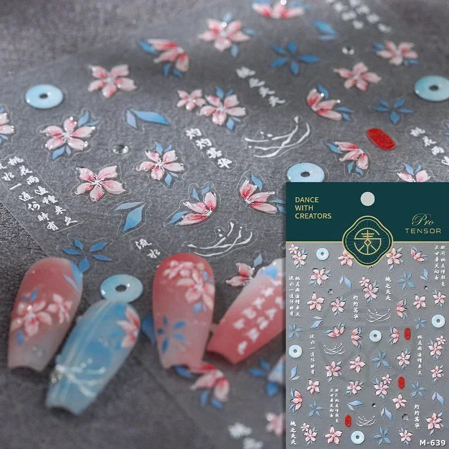 Hummingbird Iris Butterfly Peony Rose Tulip Daisy Lily Flowers Morning Glory Pearl Rhinestones Nail Art Sticker Decoration Decal (ONLINE ORDER ONLY)
