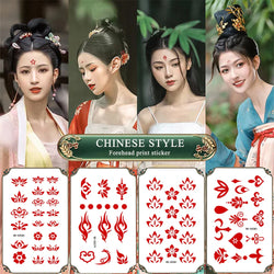 35pcs Eyebrow Flowers Stickers Red Dot Forehead Lotus Stickers Waterproof And Long Lasting Realistic Temporary Tattoo Stickers * (ONLINE ORDER ONLY)