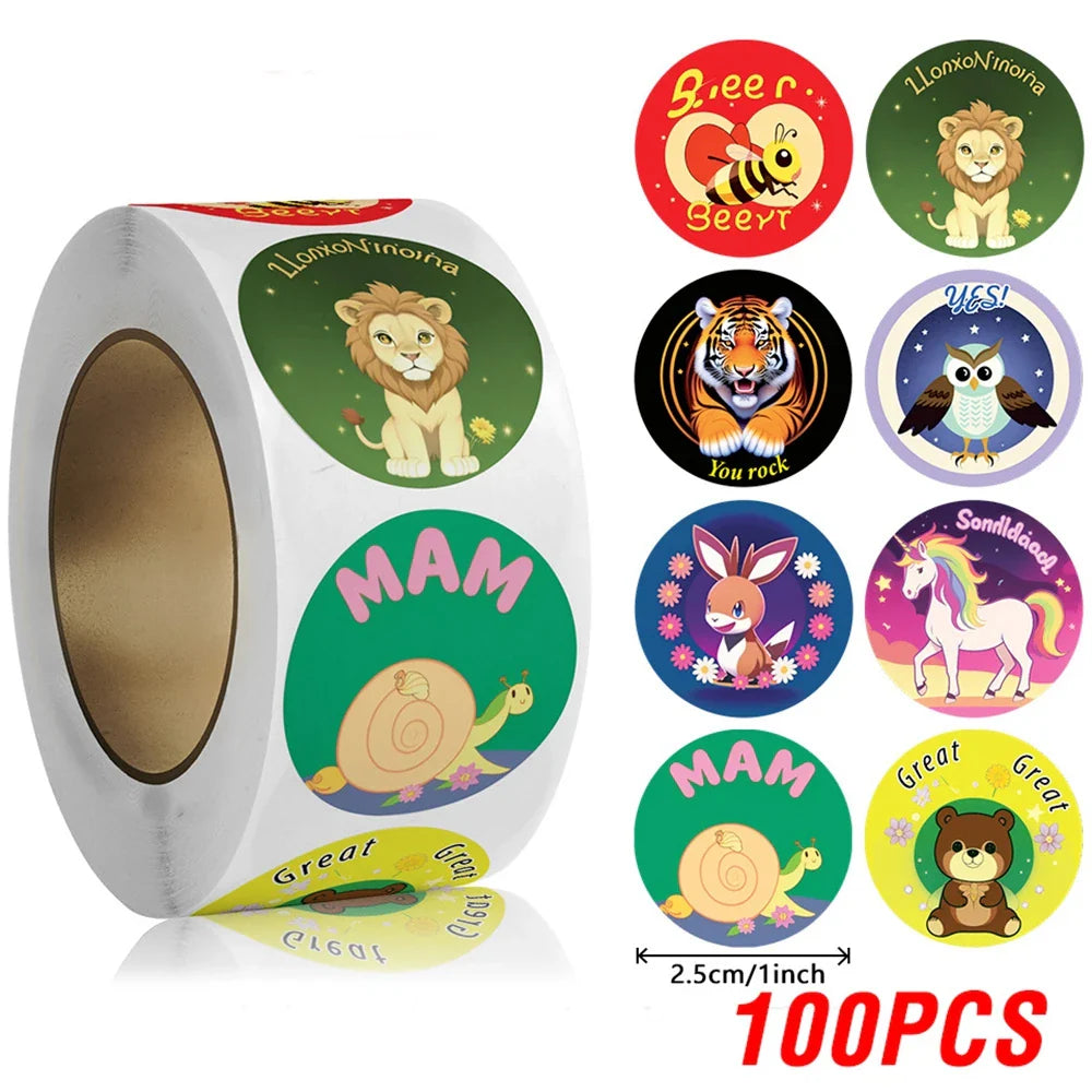 100-500pcs Cute Cartoon Animal Stickers 1inch Reward Sticker for Gift Wrapping Decor Envelope Sealing Labels Stationery Stickers (ONLINE ORDER ONLY)
