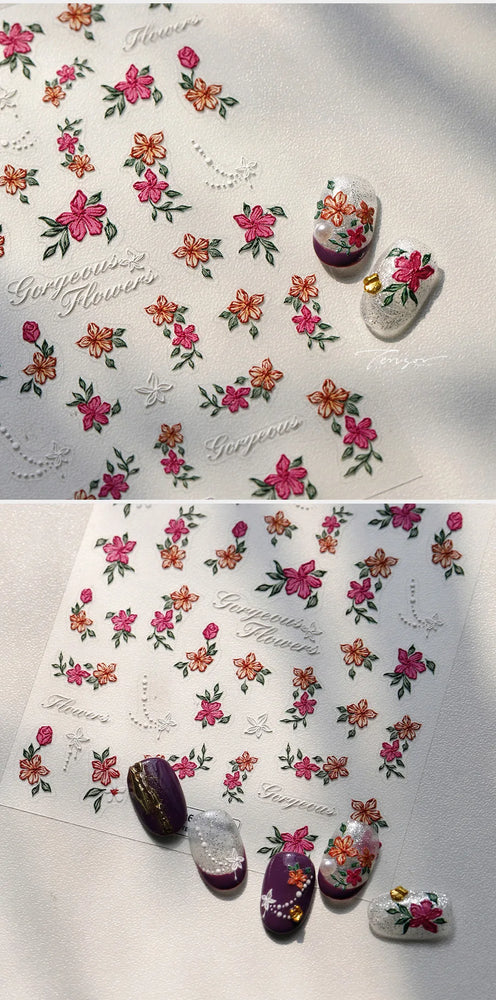 Bloomy Water Side Flower Delicate and Charming Peach Blossom Rose Garden Adhesive Nail Art Decorations Sticker Manicure Decals (ONLINE ORDER ONLY)