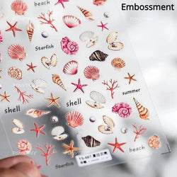 Marine Shell Starfish Ocean Elements Pearl Star Fishing Net Colourful Underwater Organisms 5D Nail Art Stickers Manicure Decals (Online Order Only)