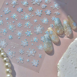 Flying Snowflakes Cold Winter Geometric Hexagon Star Romantic Adhesive Nail Art Stickers Embossment Rhinestone Manicure Decals (ONLINE ORDER ONLY)