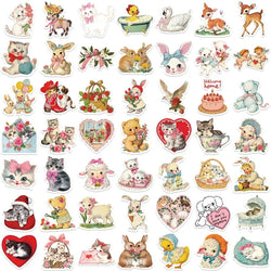 10/30/50PCS Cute Rabbit Cat Sticky PVC Sticker Aesthetic Children's Stationery DIY Decoration Scrapbooking School Supplies (ONLINE ORDER ONLY)