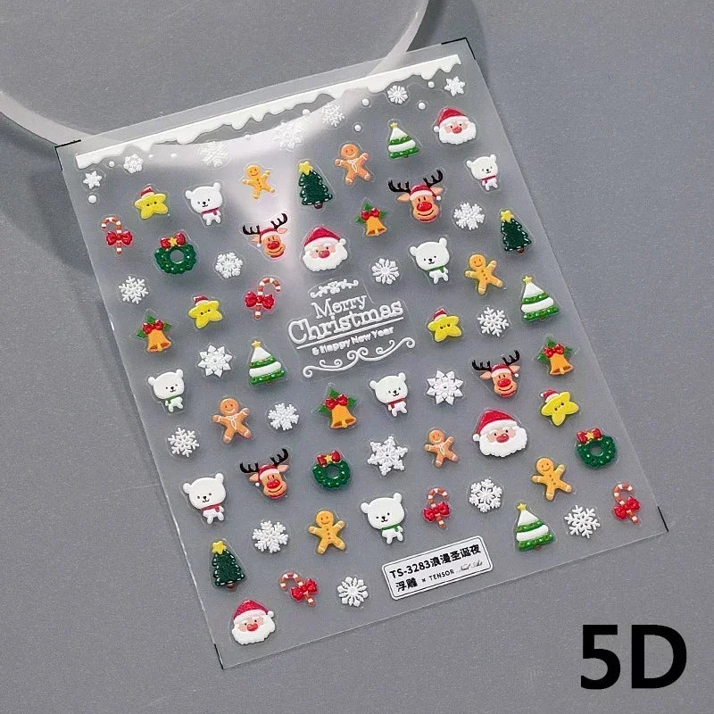 Snowman Apple Stars Gift Bell Snowflake Christmas Tree 3D Jelly Self Adhesive Nail Art Stickers Santa Claus Xmas Manicure Decals (ONLINE ORDER ONLY)