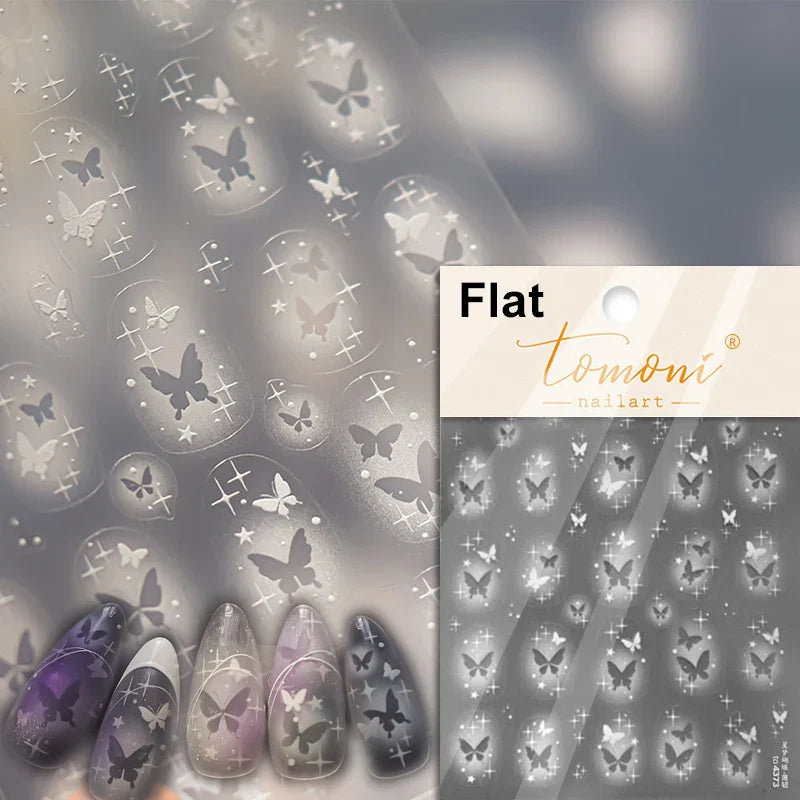 Charming White Shiny Pearl Rhinestone Wings Feathers Crown Moon Stars 3D Self Adhesive Nail Art Sticker Manicure Decal Wholesale (ONLINE ORDER ONLY)