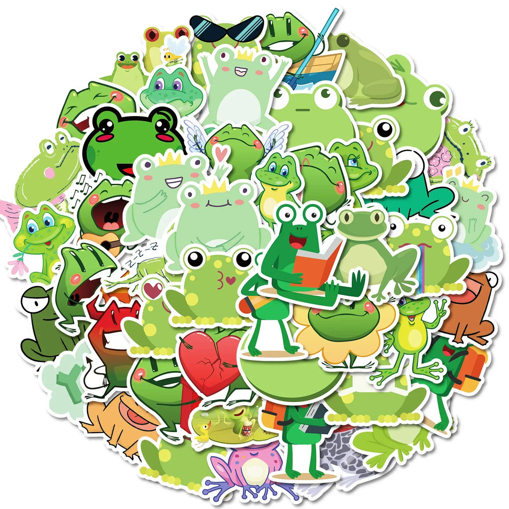Frog Cartoon Stickers Pack - Cute Animal Meme Decals for Luggage, Laptop, Guitar, Car, Bike, Skateboard, Kids Toys (Online Order Only)
