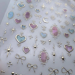 1pcs 5D Shell Light Nail Stickers Fashion Gold Border Love Heart Bowknot Moon Star Art Decal High Quality Manicure Decorations (Online Order Only)