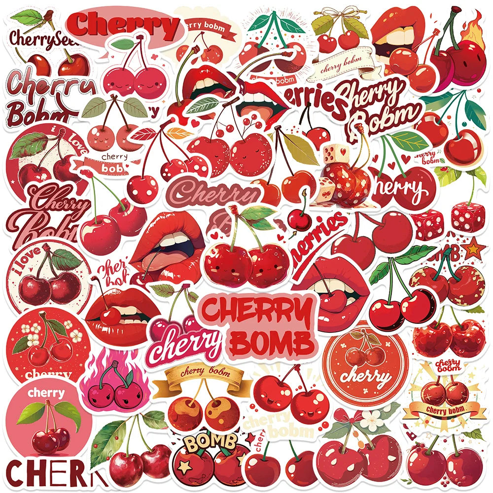 50pcs Cute Cartoon Fruit Cherry Stickers Waterproof Graffiti For Luggage Laptop Guitar Phone Skateboard Vinyl Decals (Online Order Only)