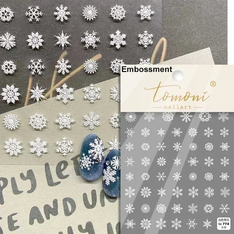 Black White Christmas Tree Snowflake Bowknot Snowman Socks Star Santa Hat Deer Rhinestone Winter Nail Art Sticker Manicure Decal (Online Order Only)