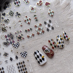 Poker Red Love Heart Square Grid Star Moon Card Pattern Spade Retro 3D Self Adhesive Nail Art Decoration Sticker Manicure Decals (Online Order Only)