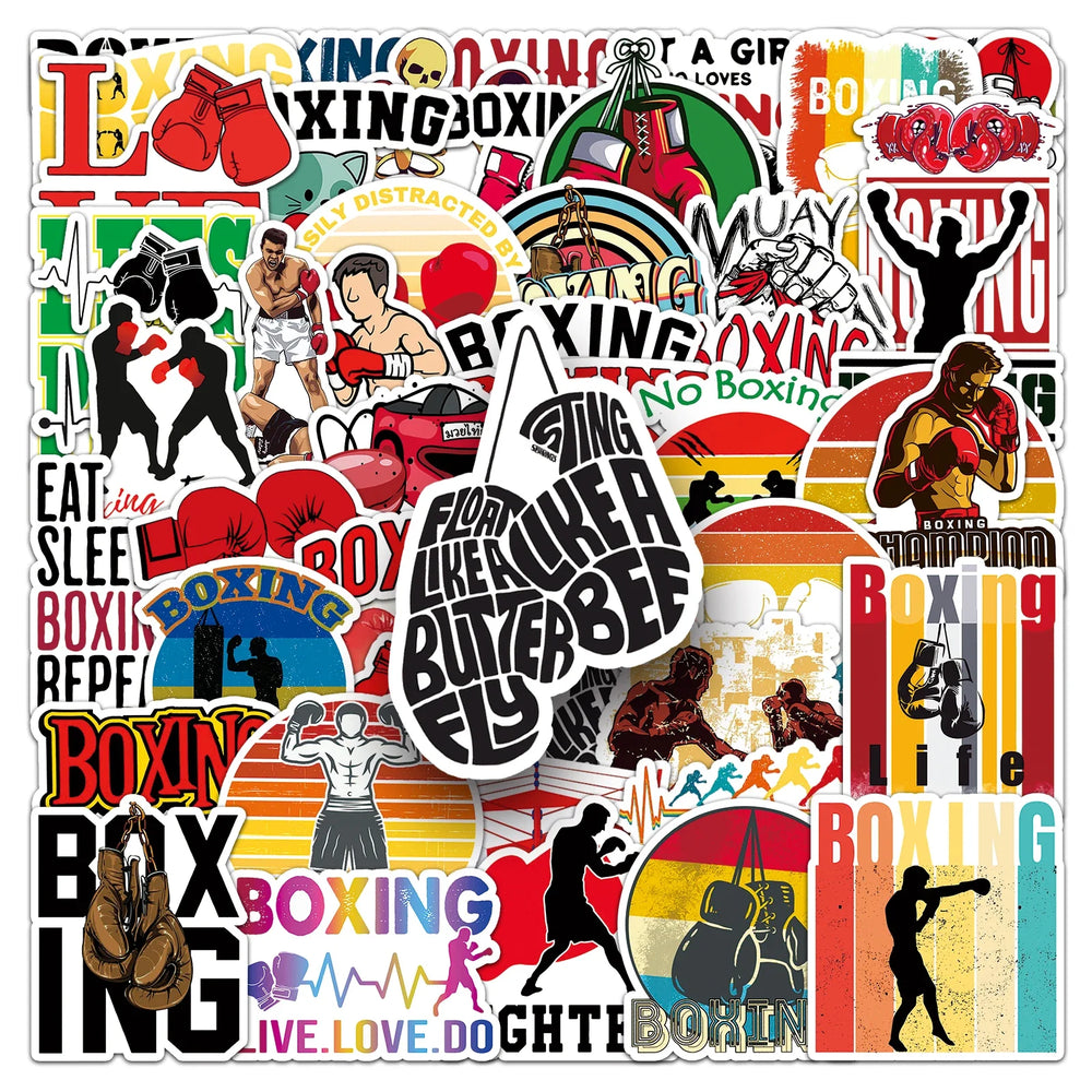 50Pcs Boxing Sports Cartoon Waterproof Vinyl Stickers for Skateboard Snowboard (Online Order Only)