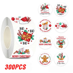 100-500pcs Merry Christmas Sticker , Round Adhesive Decoration Sticker for Cards Envelope Seal Xmas Gift Wraps Box Bags (ONLINE ORDER ONLY)