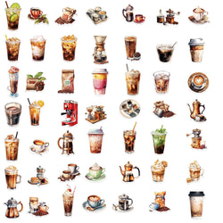50pcs Cute Cartoon Coffee Lover Stickers Vinyl Laptop Decals For Luggage Water Bottle Notebook Phone Waterproof Graffiti﻿ (ONLINE ORDER ONLY)
